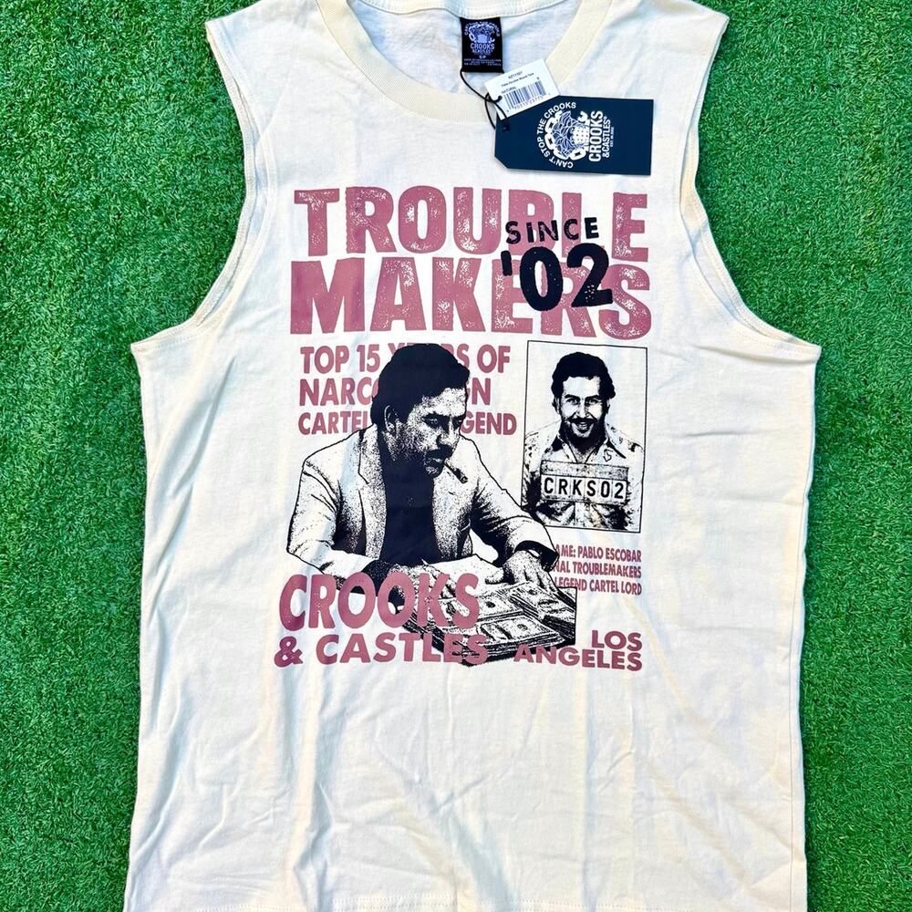 Crooks And Castles Troublemakers Club Pablo Escobar Muscle Tank Top New With Tag